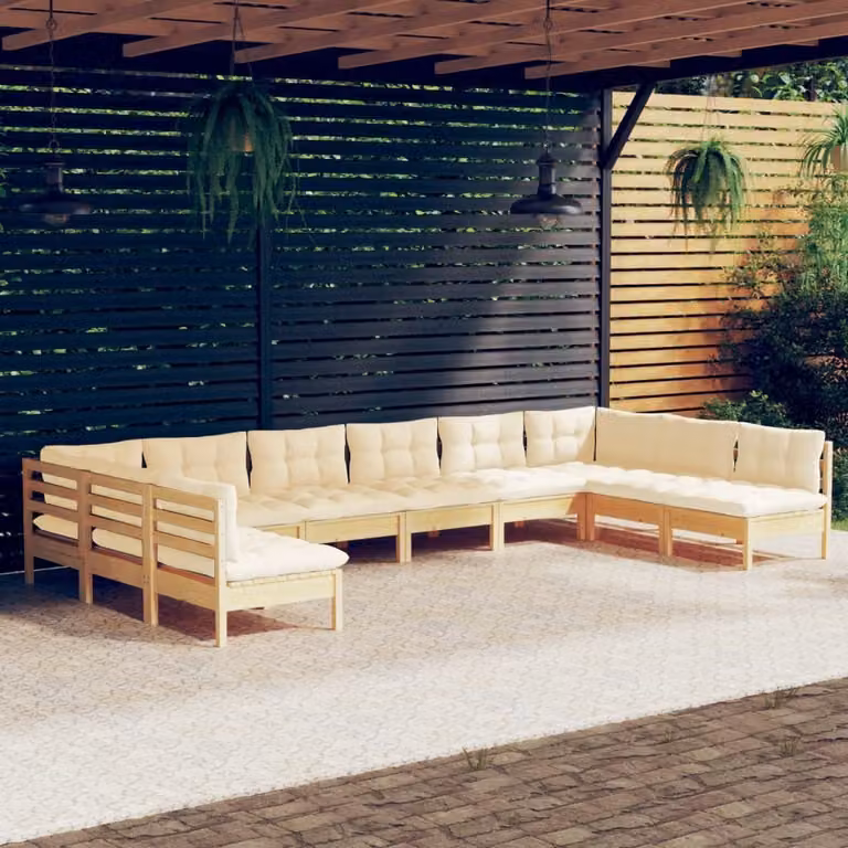 Maison Exclusive - Set Divani da Giardino 10 pz con Cuscini Crema Massello di Pino