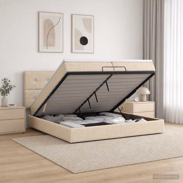 Letto ottomano con materasso vidaXL in tessuto beige e bianco L/P: 200 x 200 cm