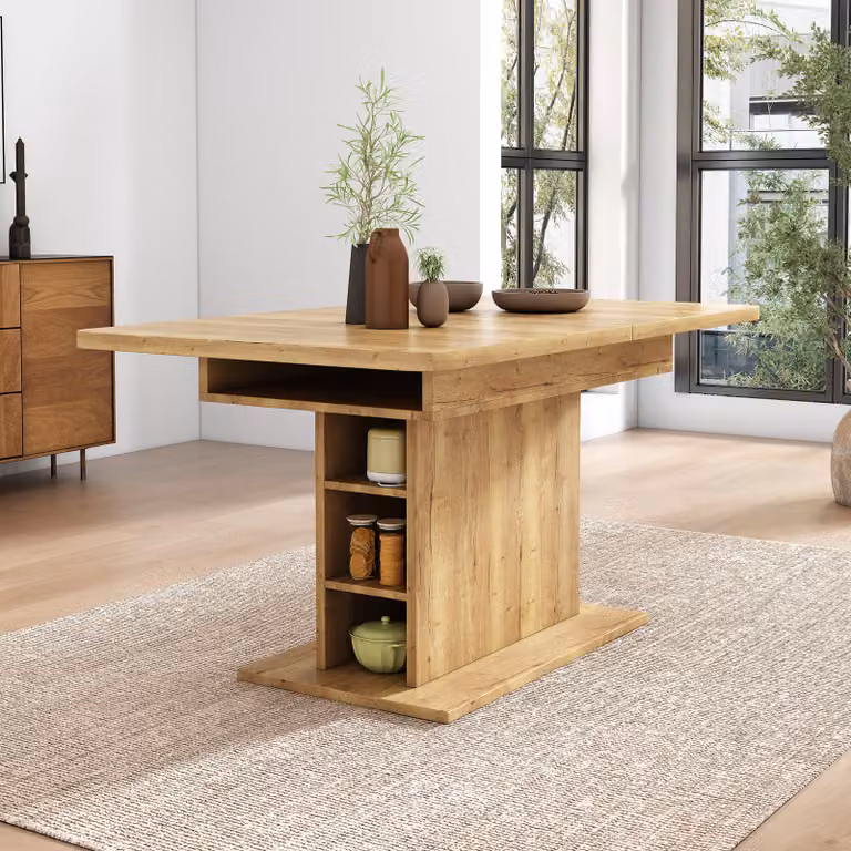 okwish Tavolo da pranzo, Tavolo da conferenza, Tavolo da pranzo moderno pieghevole in metallo, Tavolino da caffè, Tavolo per il tempo libero con contenitore, Naturale
