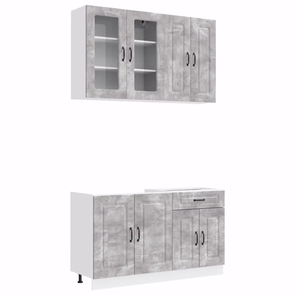 Set di unità cucina moderna vidaXL KALMAR in 4 pezzi, colore grigio, realizzata in MDF con ante a battente e ripiani interni – 2