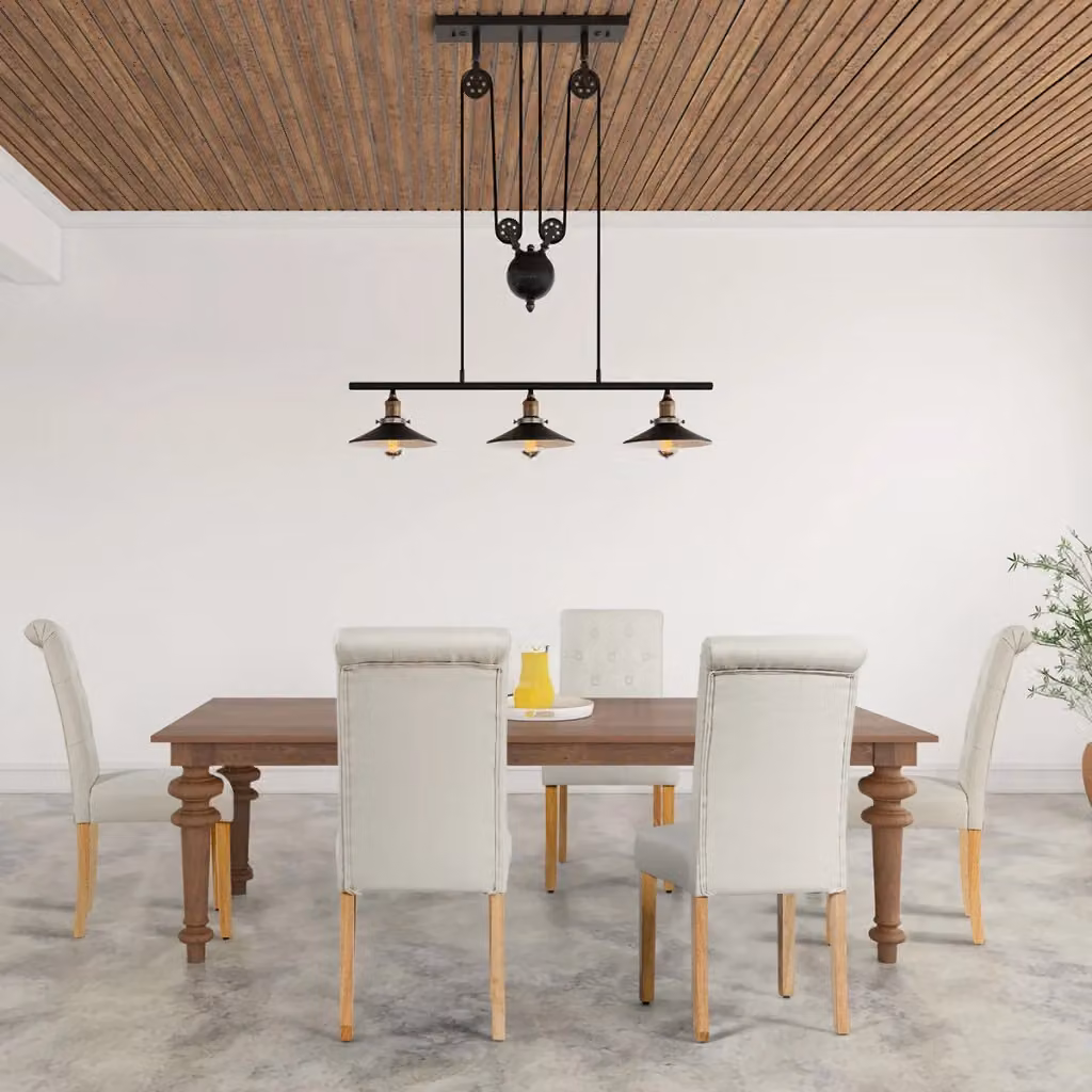 Sedie da pranzo moderne con bottoni trapuntati e gambe in legno di gomma, rivestimento in tessuto di lino traspirante Beige – 2