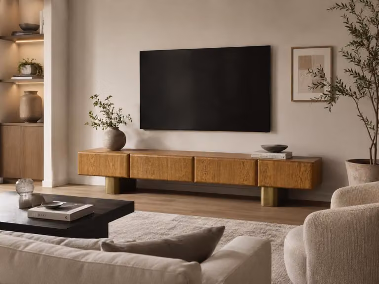TV-Lowboard braun Armlehnen Holz modern Wohnzimmer komfortabel
