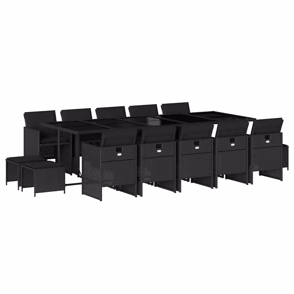 Set da pranzo da giardino vidaXL in polyrattan nero con cuscini e tavolo in vetro per 15 persone – 2