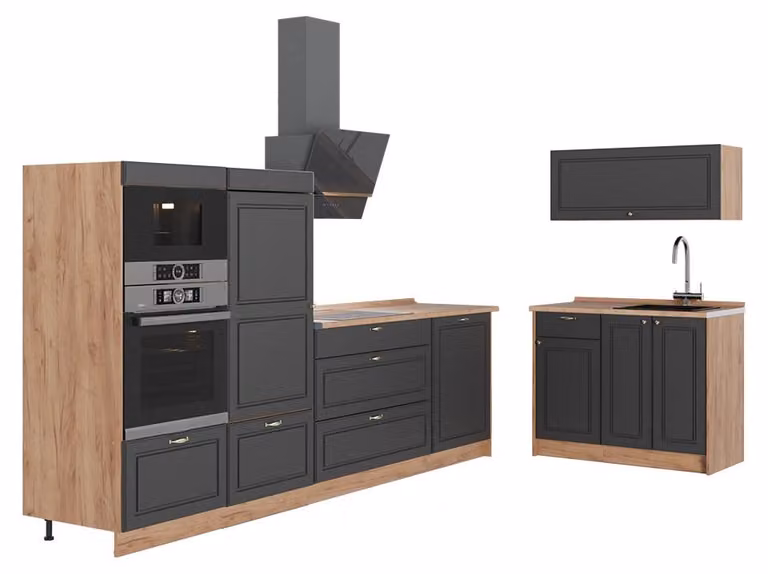Cucina Vicco Fame-Line Oro-antracite rustico/Rovere dorato 380 cm, PL Rovere, Model 64085