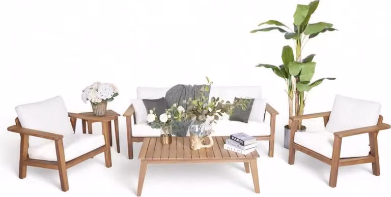 Sofagarnitur 3+1+1 Sitzer Holz Couchtisch Gartenmöbel Set Terrassenmöbel