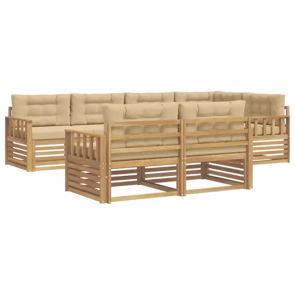 Set di divani da esterno a L vidaXL in legno di acacia con cuscini bianchi e beige – 2