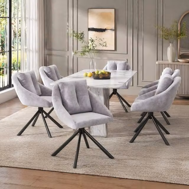 Set di 6 sedie da pranzo girevoli ergonomiche in velluto grigio 65 x 59 x 79 cm