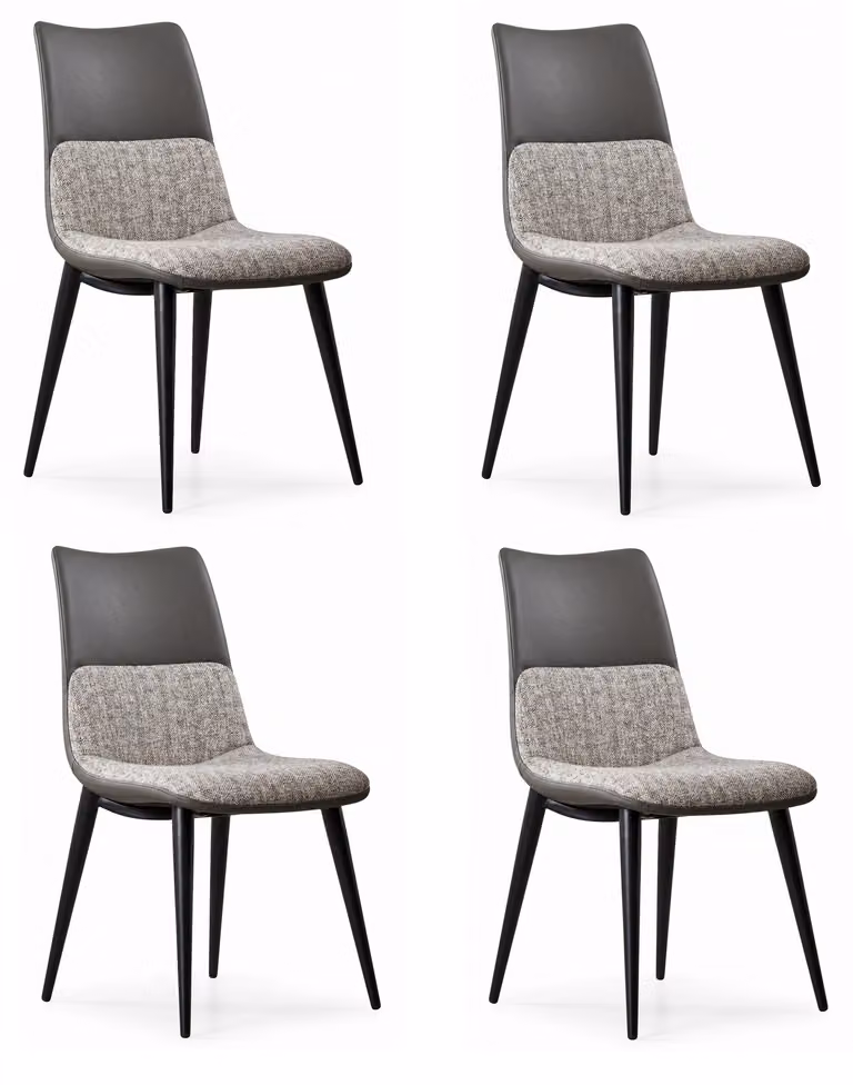 Set di 4 sedie da pranzo moderne, colore grigio, rivestite in ecopelle, con gambe solide