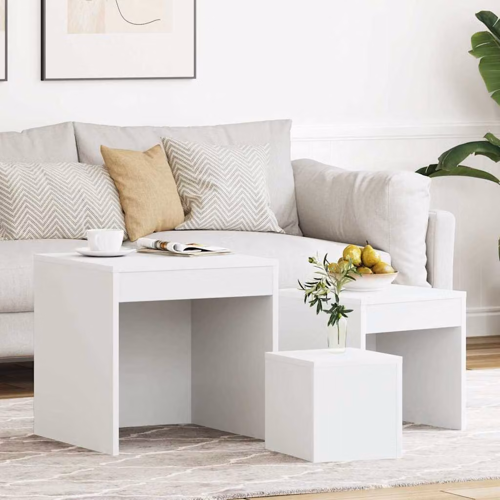 Set di 3 tavolini impilabili vidaXL bianchi in legno e MDF per soggiorno o camera da letto