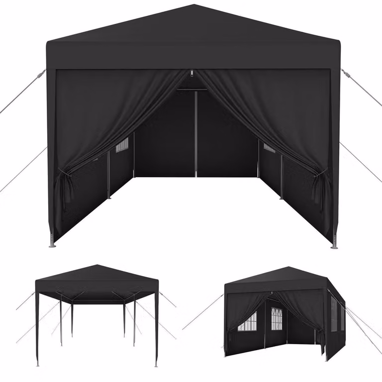 Tenda pop-up impermeabile, dimensioni 3x6 metri, con pareti laterali e finestre, colore antracite