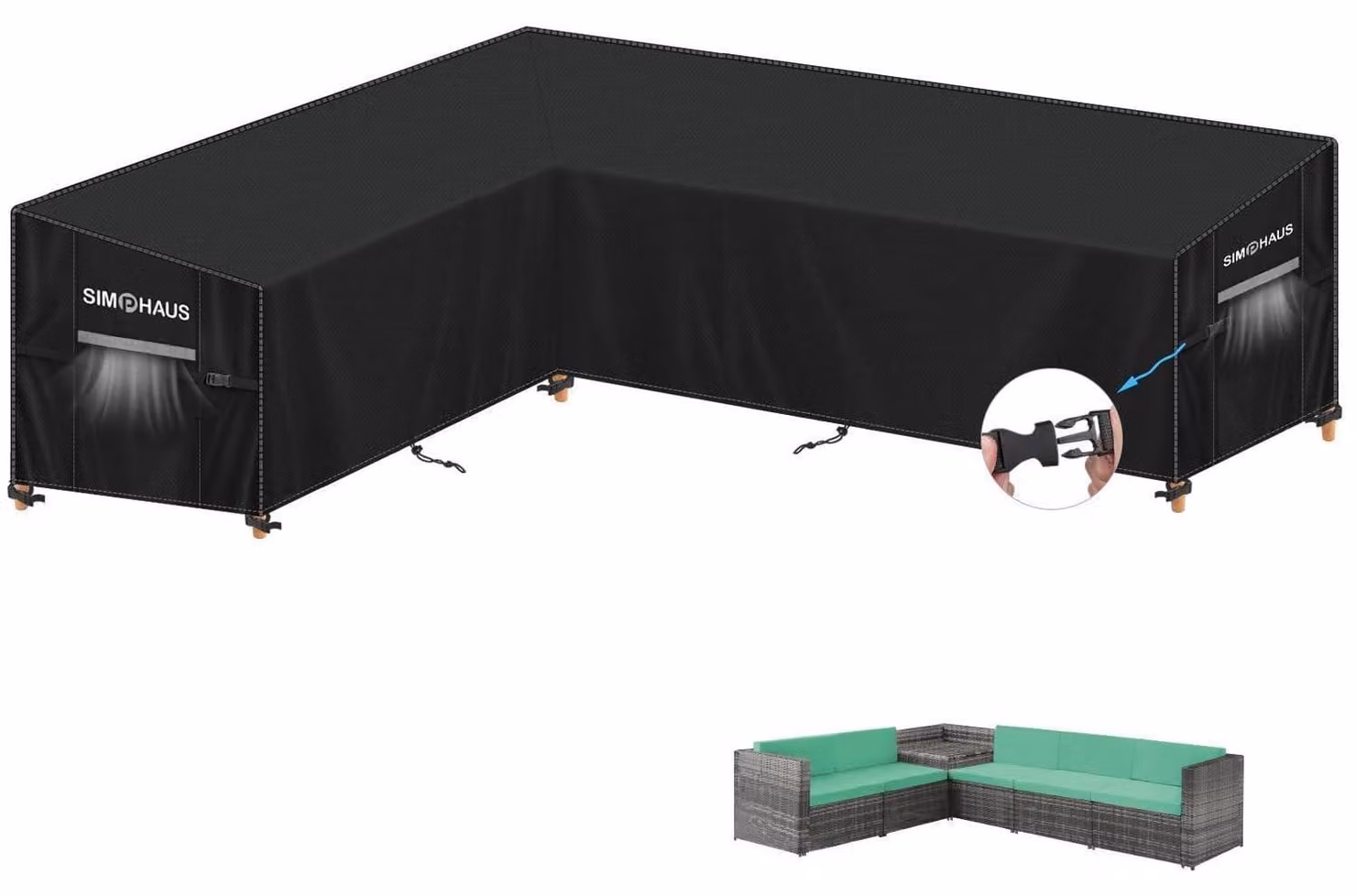 Copertura impermeabile per mobili da giardino a forma di L, realizzata in tessuto Oxford 420D, dimensioni 230x300x95x80/60 cm