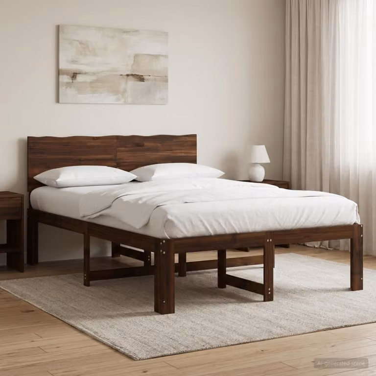 Letto matrimoniale con testiera vidaXL ROSTOCK in legno di acacia marrone, L/P/H: 160 x 200 x 91 cm