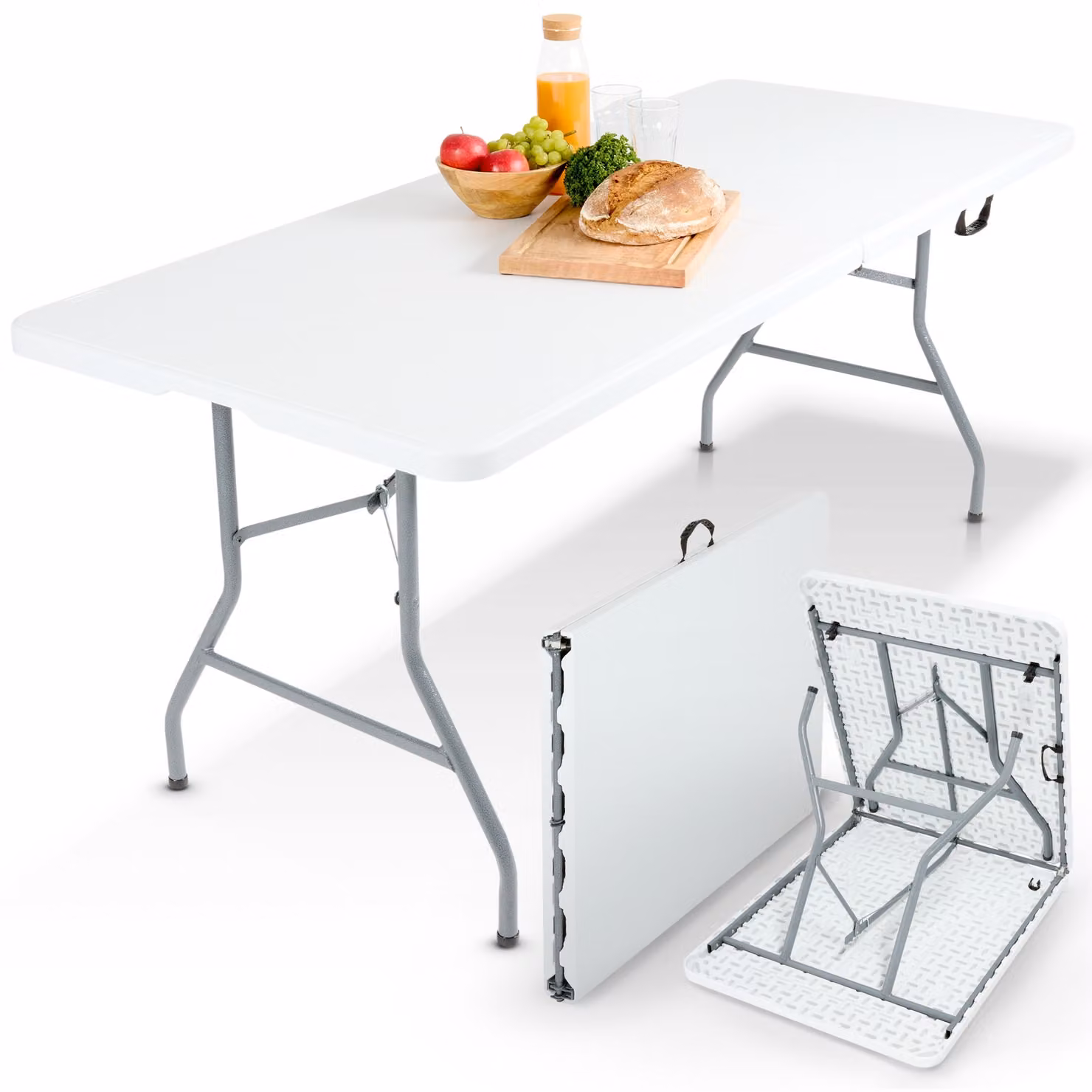 Tavolo da buffet pieghevole AREBOS 182x74x74 cm | tavolo da giardino per 8 persone, bianco