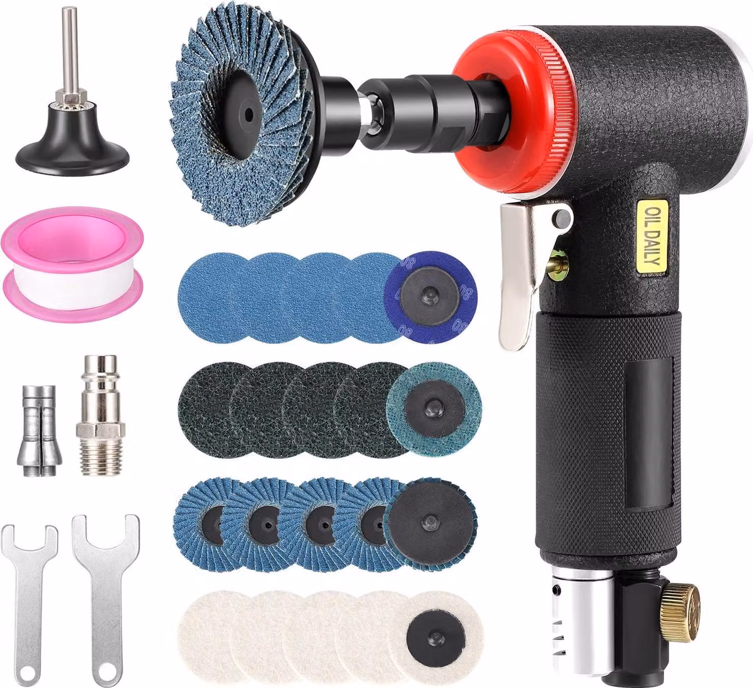 Smerigliatrice angolare pneumatica compatta - smerigliatrice a 90° e incisore - alta velocità - mandrino di serraggio da 0,6 cm - per smerigliatura e lucidatura - colore nero