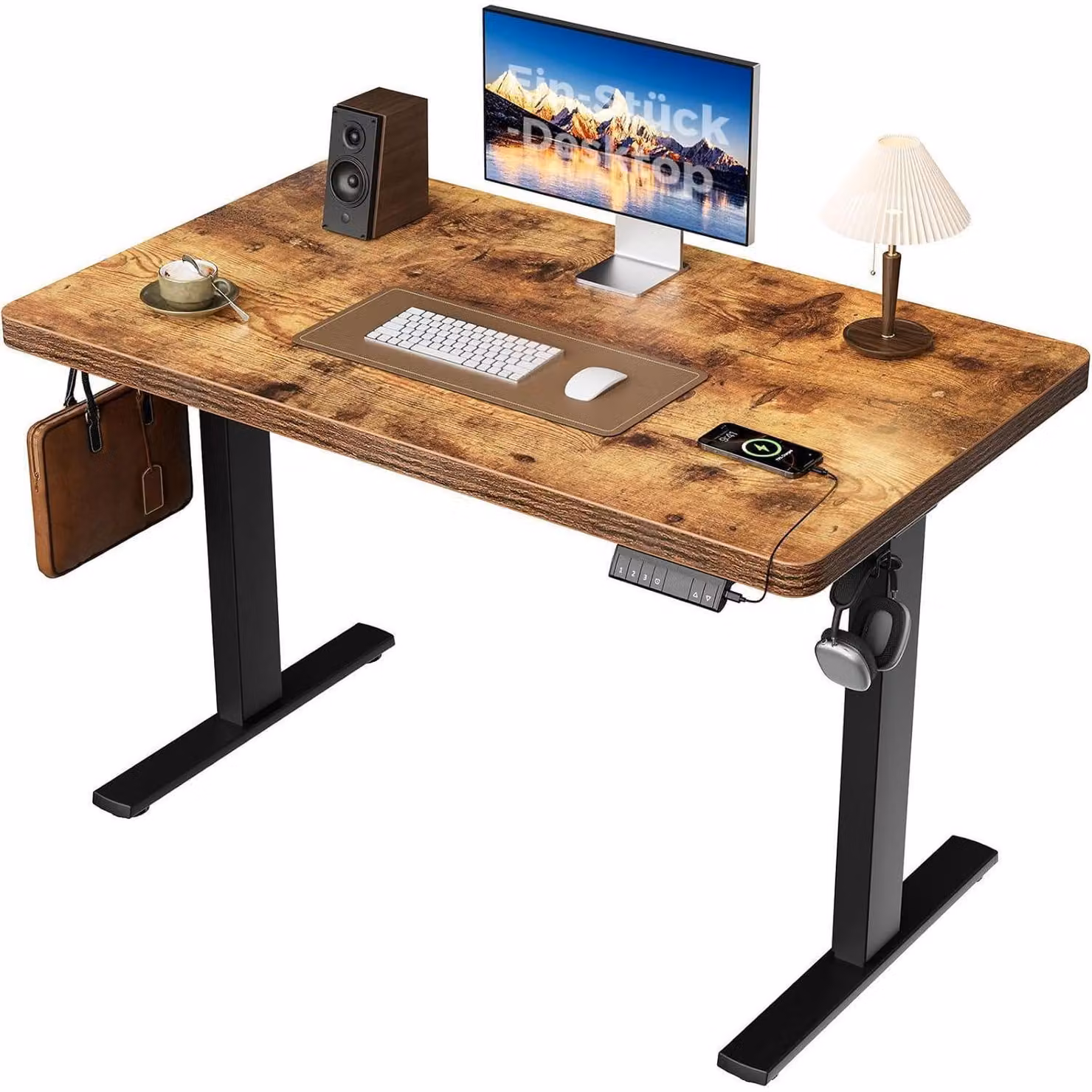 Scrivania regolabile in altezza 120x60 cm con 2 motori, piano di lavoro da 28 mm, scrivania regolabile in altezza con sistema di memoria, colore marrone