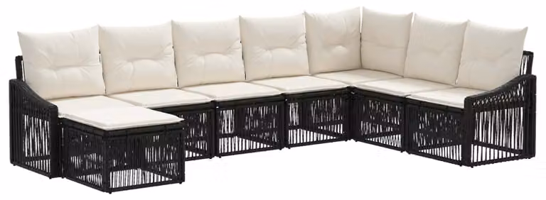 Set da giardino composto da 8 pezzi, colore nero, realizzato in rattan sintetico