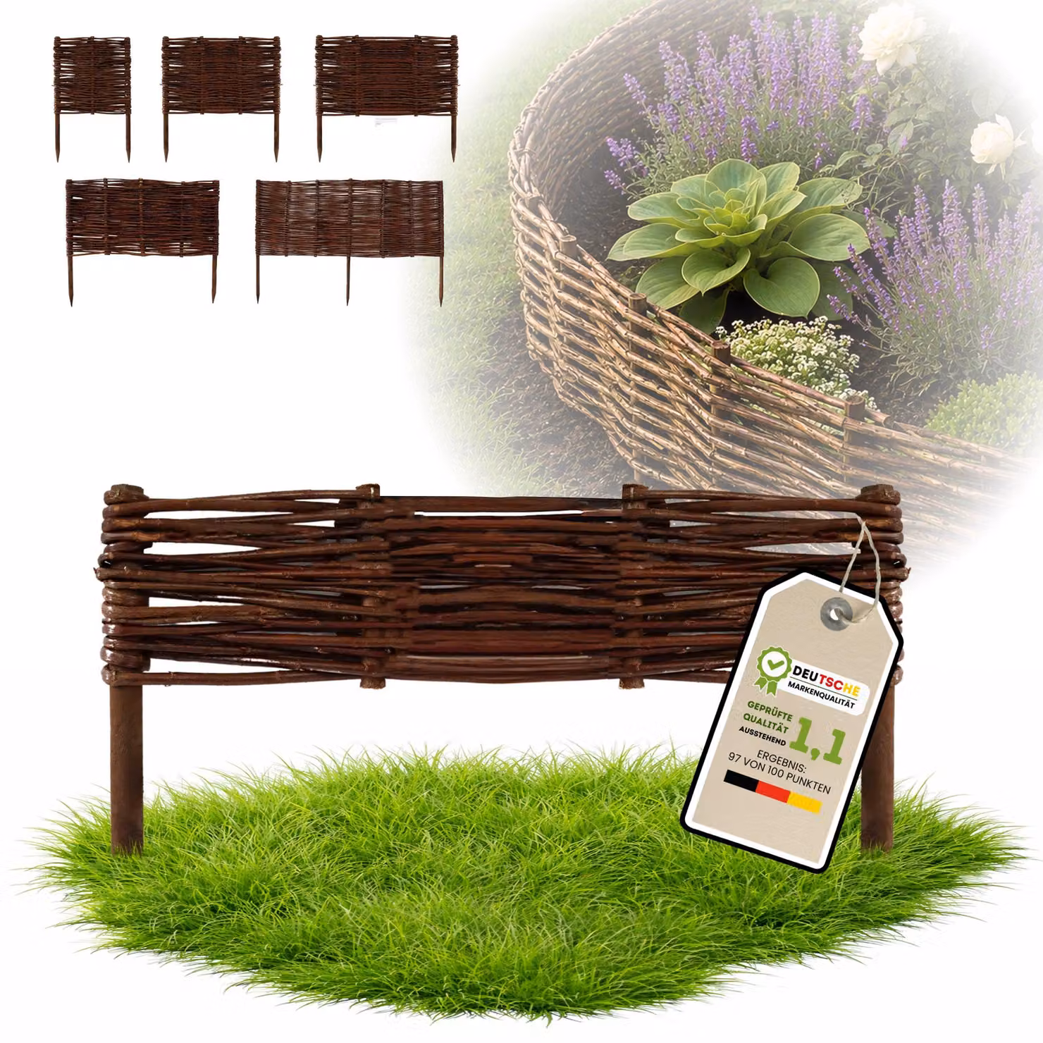 Floranica 1 pezzo Recinzione in vimini 10 cm x 50 cm – Staccionata da giardino intrecciata Palizzata Recinzione naturale Bordo aiuola