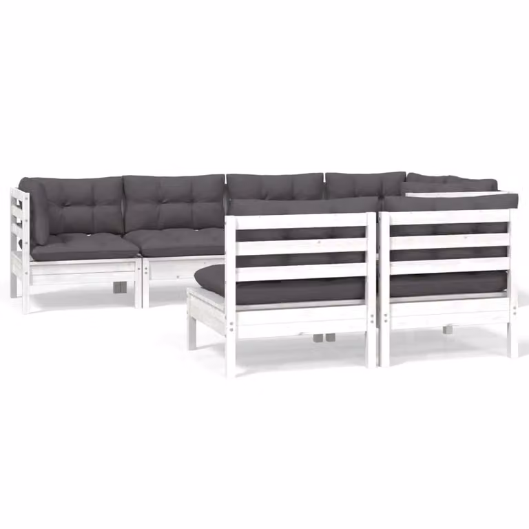 Set Divani da Giardino 7 pz con Cuscini Bianchi Legno di Pino