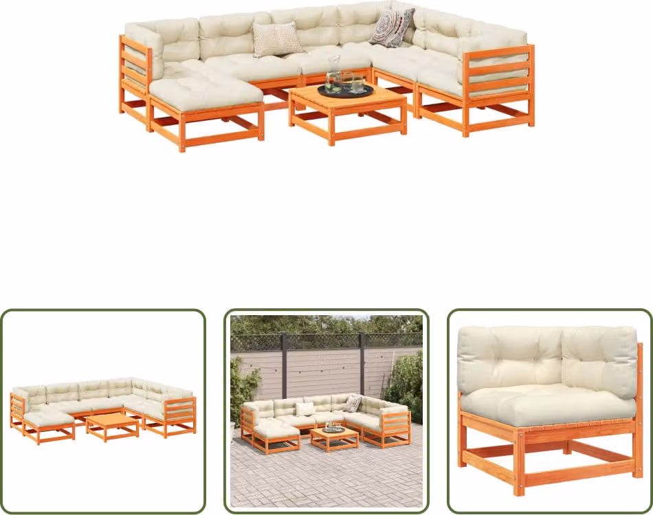 The Living Store Set di divani da giardino 8 pezzi con cuscini Legno di pino marrone Wax