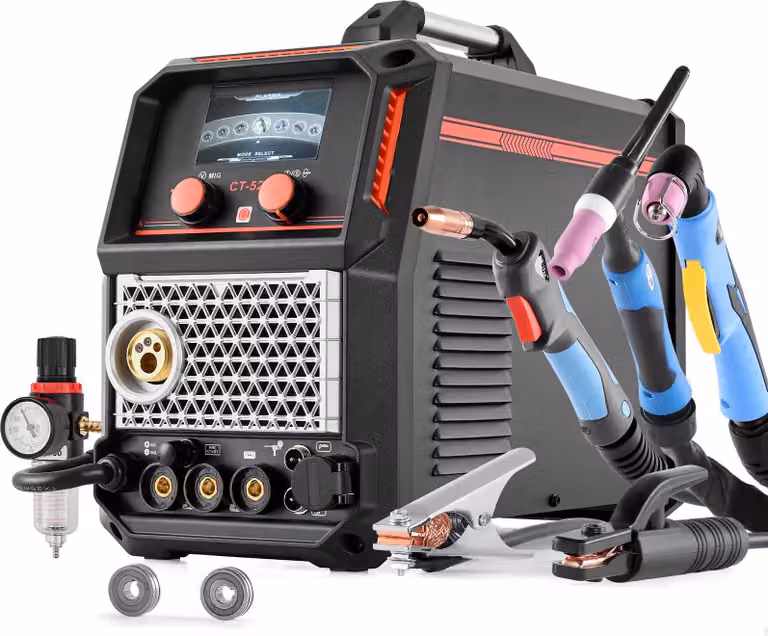 Saldatrice combinata 5 in 1 - MIG/MAG TIG MMA Taglierina al plasma - Sinergica 200 A - Puls-MIG per alluminio - Compatibile con filo animato - Taglio senza contatto 50 A - 220 V - Compatibile con Spool-Gun