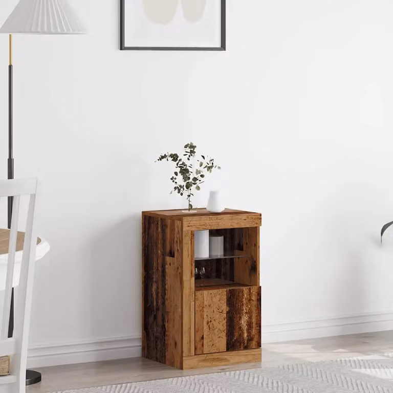 Madia vidaXL con illuminazione LED in legno vecchio e vetro, colore marrone, L 41 cm x P 37 cm x H 67 cm