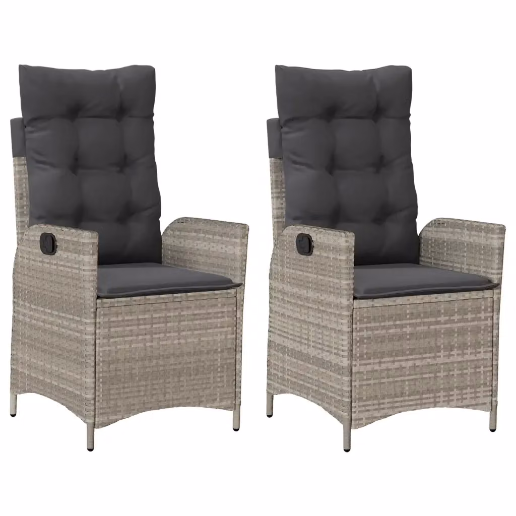 Set di 2 sedie reclinabili da giardino vidaXL in rattan e metallo con cuscini grigio antracite e poggiatesta regolabile – 2