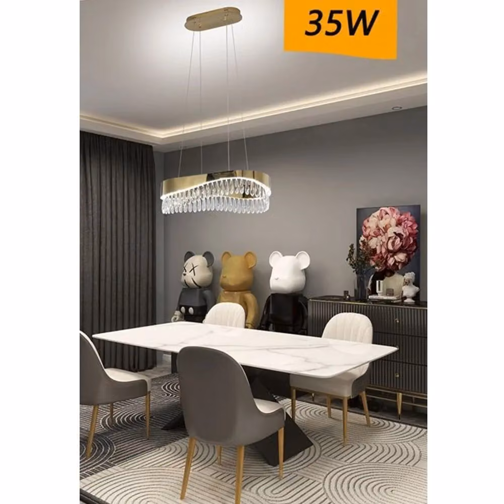 Lampadario a sospensione LED Trade Shop in oro e cristallo con luce bianca fredda 6500K, design contemporaneo moderno, L: 120 cm, P: 80 cm, H: 30 cm – 2