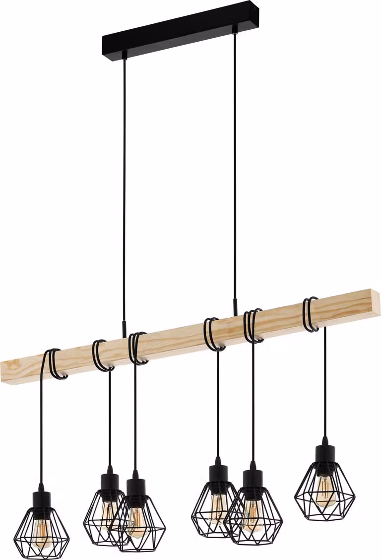 EGLO TOWNSHEND 5, Nero, Marrone, Acciaio, Legno, Universale, IP20, Classe I, Attacco E27