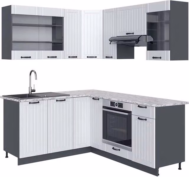 Cucina angolare completa Fame-Line Vicco Bianco rustico e Antracite L/P/H: 190 x 160 x 60 cm – 1