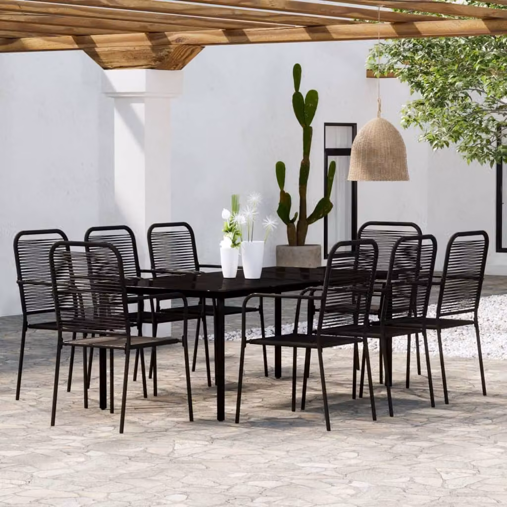 The Living Store 9 pezzi. Set da pranzo da giardino Nero