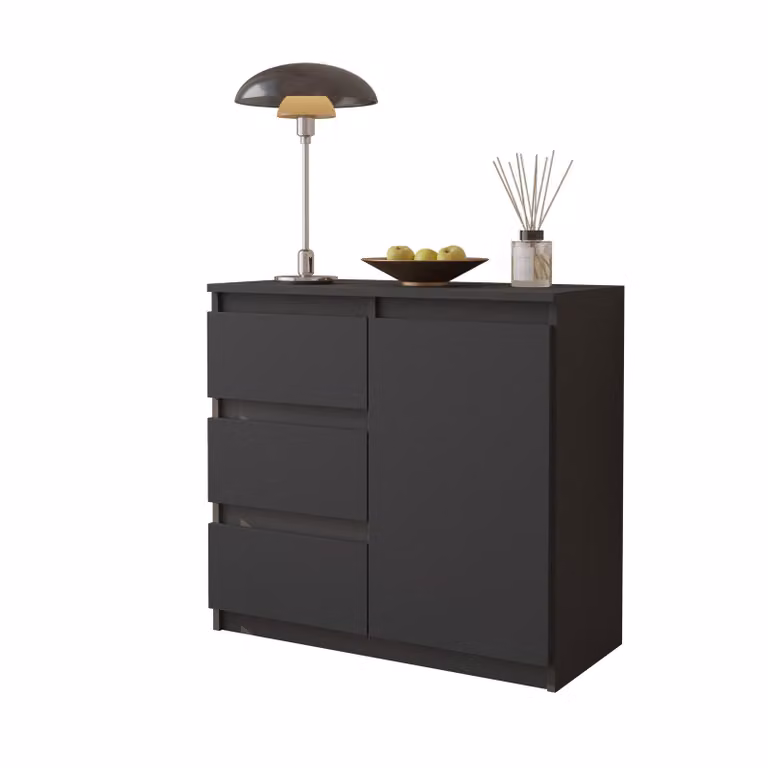 MIKEL - Cassettiera / credenza con 3 cassetti e 1 anta - grigio antracite H75cm L80cm P35cm