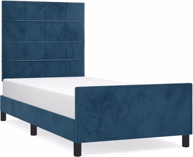 Letto singolo per adulti in velluto blu con struttura in legno di larice L/P/H: 200 x 90 x 128 cm