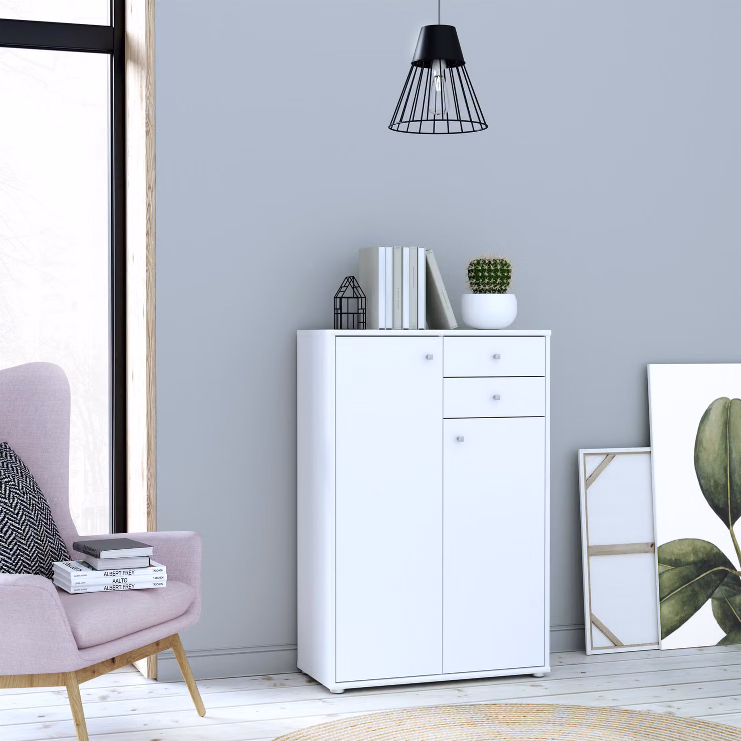 Comodà >Tembi< in bianco - 73,7x111,1x34,8 cm (LxAxP)