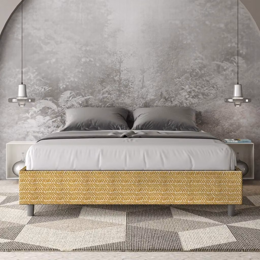 Letto Matrimoniale Aragona Azelia con Contenitore e Rete con Alzata Imbottito in Tessuto Giallo L/P/H: 172 x 160 x 202 cm – 2