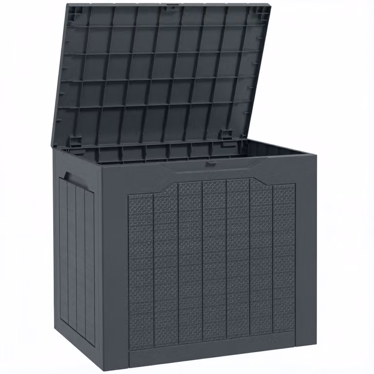Baule da Giardino 56x41x50 cm con Maniglie Contenitore Porta Attrezzi Impermeabile in PP Grigio Scuro