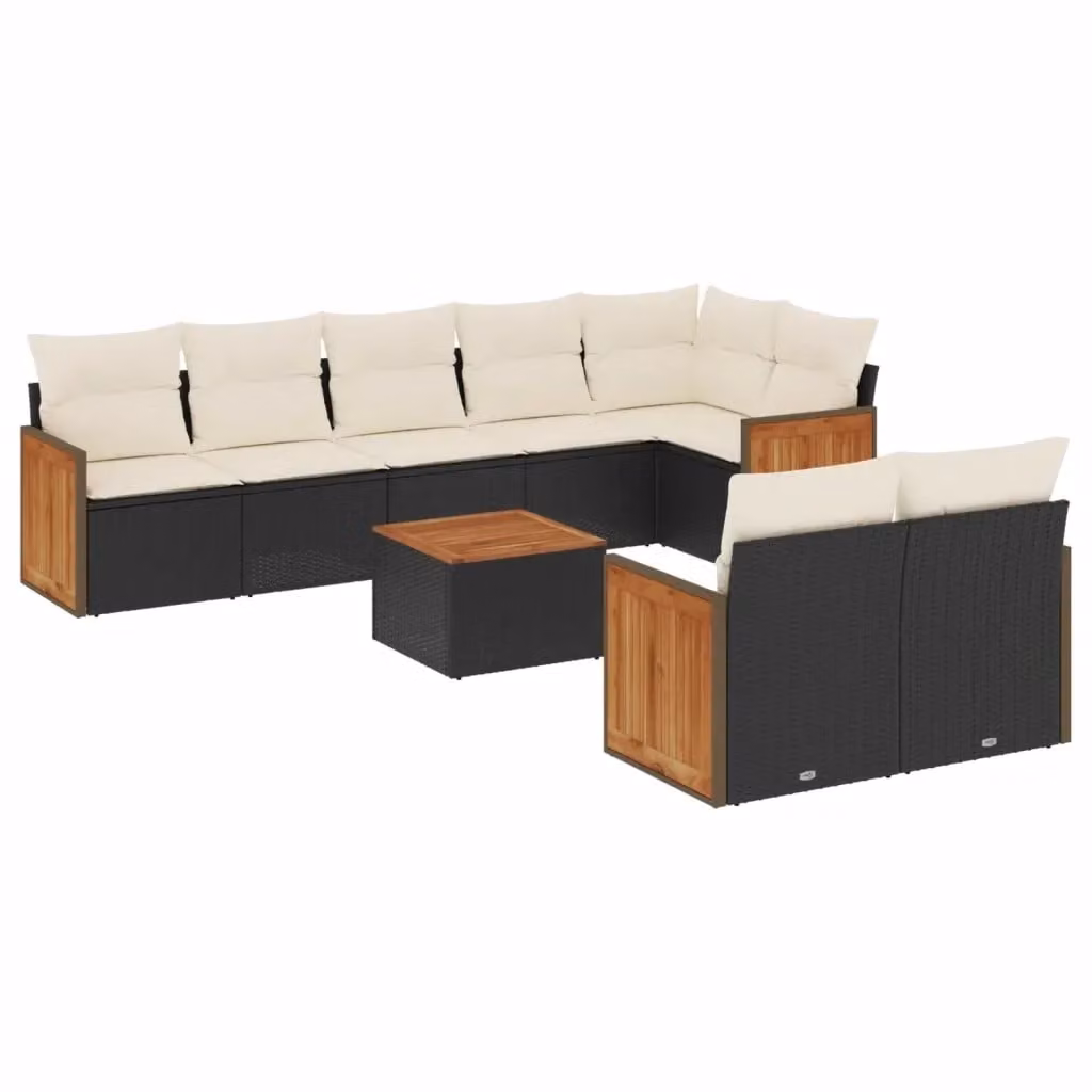 vidaXL Set Divani da Giardino 9 pz in Polyrattan con Cuscini e Tavolino Nero – 2
