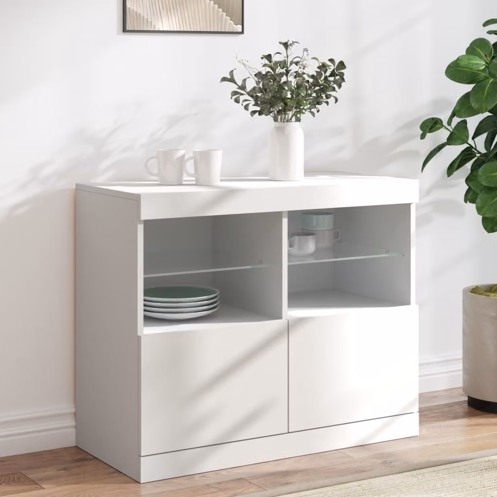 Credenza moderna vidaXL con luci LED integrate, bianca, L: 81 cm, P: 37 cm, H: 67 cm