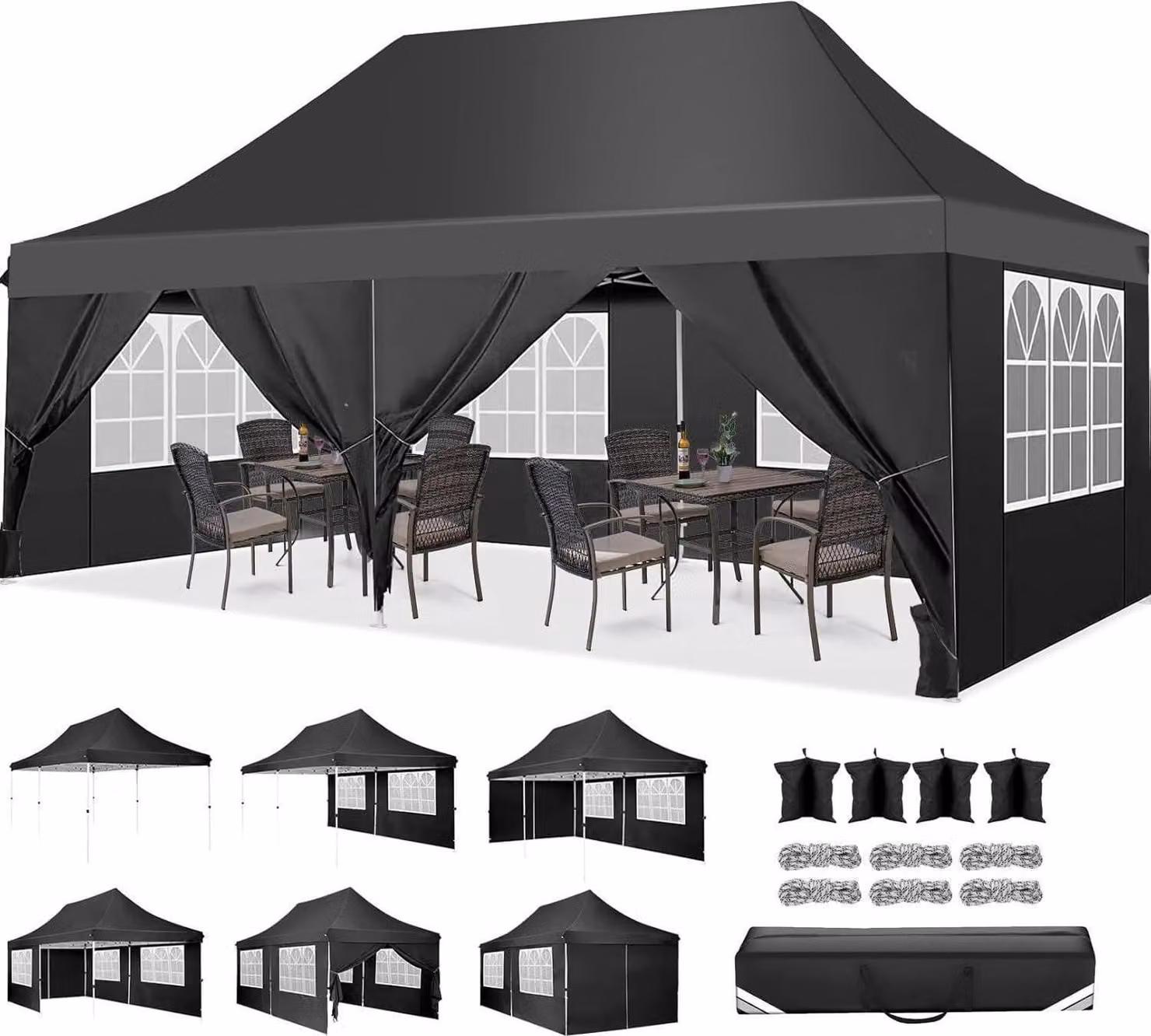 Gazebo pieghevole 3x6m Impermeabile Stabile Impermeabile con pareti laterali Sandbag