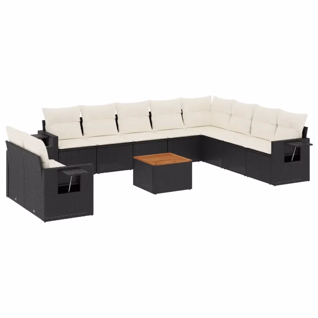 vidaXL Set Divani da Giardino 11 pz a Forma a L con Cuscini in Polyrattan e Tavolino Nero – 2