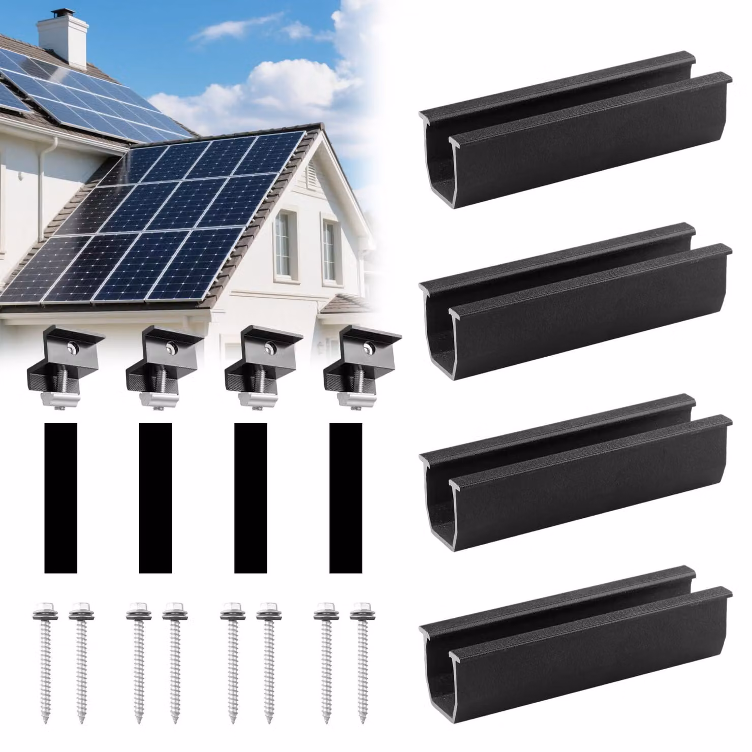 4 supporti per pannelli solari, barra da 12 cm, morsetto regolabile da 30-35 mm, per tetti piani
