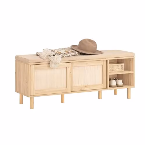 SoBuy Panca scarpiera con 2 ante scorrevoli 121x35x49cm per ingresso