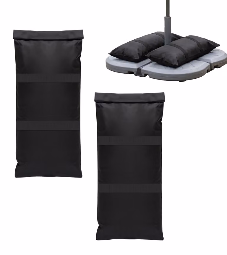Sacchi di sabbia Relaxdays, set da 2, riempibili fino a 22 kg ciascuno, supporto per ombrellone e trampolino, zavorra, LxP: 68x30 cm, nero