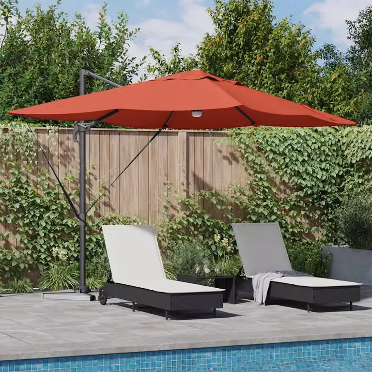 Ombrellone a braccio laterale vidaXL color terracotta in poliestere e alluminio L: 351 cm, P: 250 cm, H: 253 cm