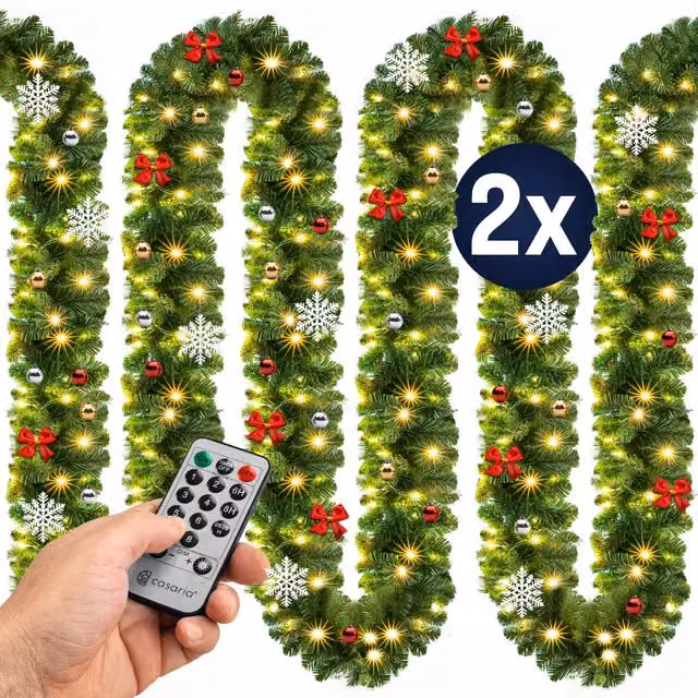 Set di 2 Ghirlande Natalizie Casaria con 80 LED Bianco Caldo, Lunghezza: 5 m, con Telecomando, Timer e Dimmerabile, Colore Verde