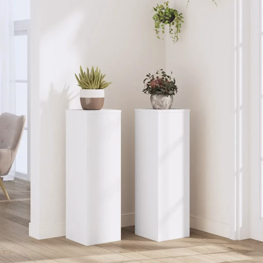 Set di 2 supporti per piante vidaXL in legno MDF bianco, design moderno per giardino, L/P/H: 25 x 25 x 80 cm