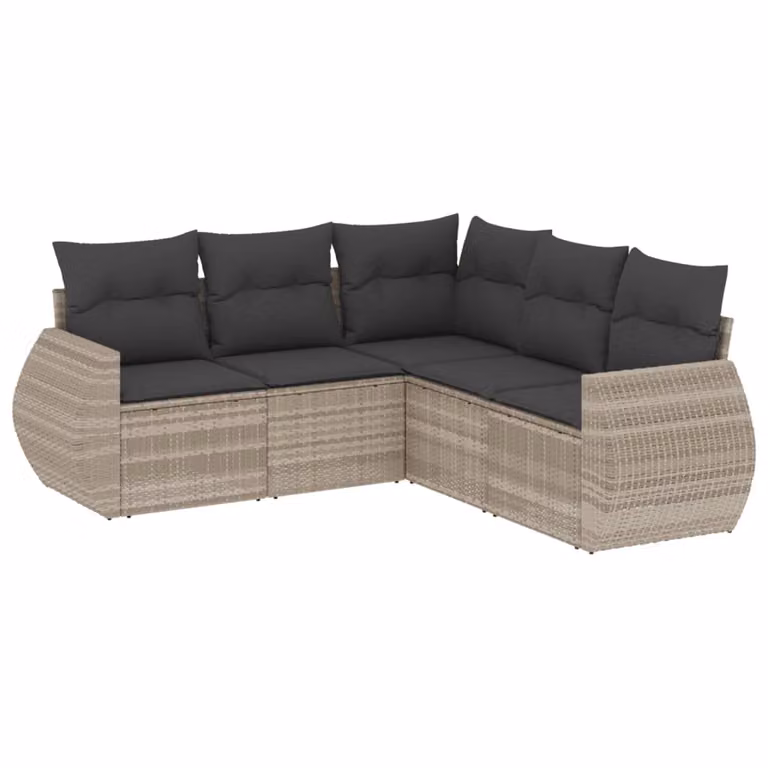 Set Divano da Giardino 5pz con Cuscini Grigio Chiaro Polyrattan