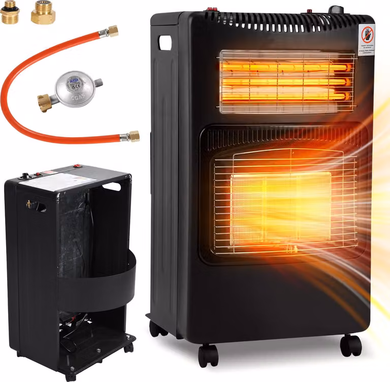 Scaldabagno combinato a gas e elettrico, potenza 4200 W / 1200 W, riscaldamento a quarzo e Vetroceramica, 3 livelli di potenza