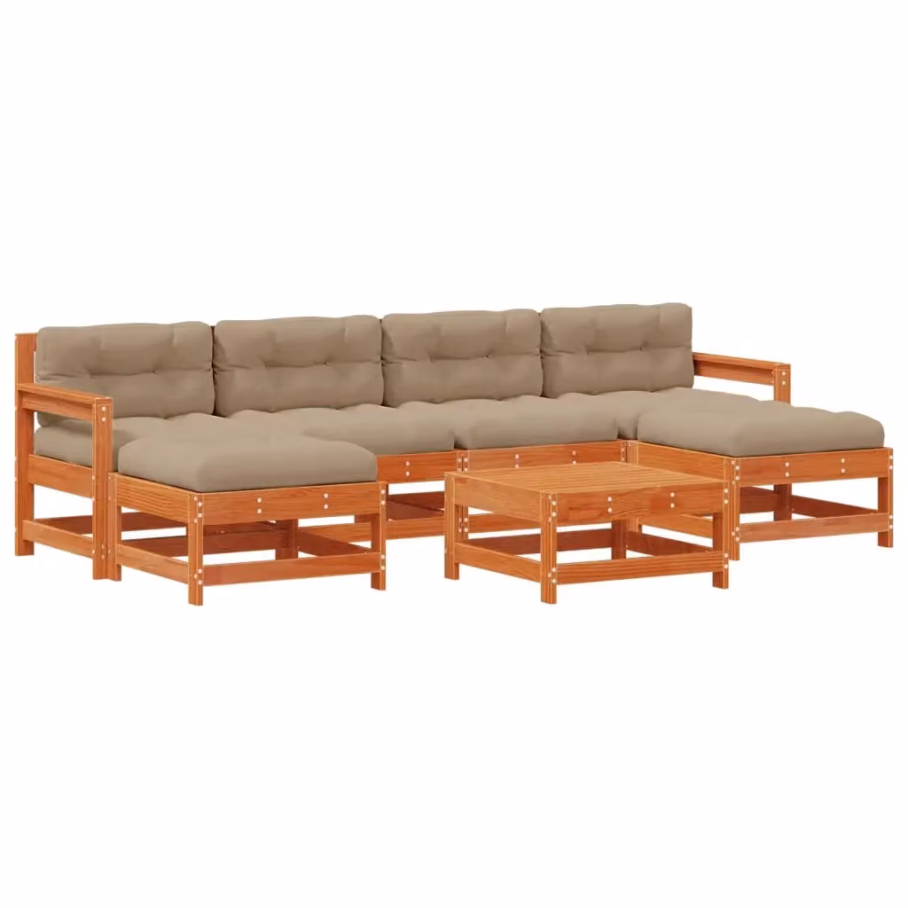 Set Lounge da Giardino vidaXL in Legno di Pino Marrone Cerato con Cuscini 7 pz – 2