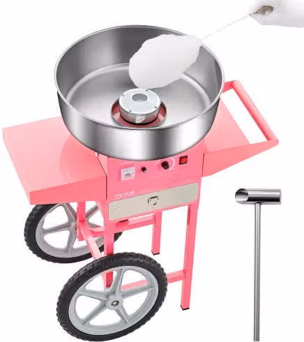 Macchina per Zucchero Filato VEVOR da 1000 W con Carrello e Ciotola in Acciaio Inox da 52 cm, Colore Rosa