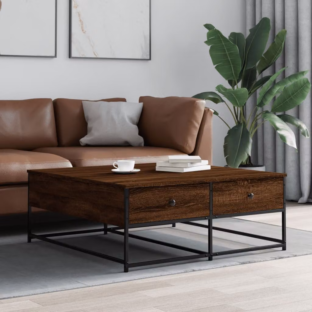 Tavolino da salotto vidaXL in legno e metallo color rovere marrone L: 100 cm, P: 99 cm, H: 40 cm